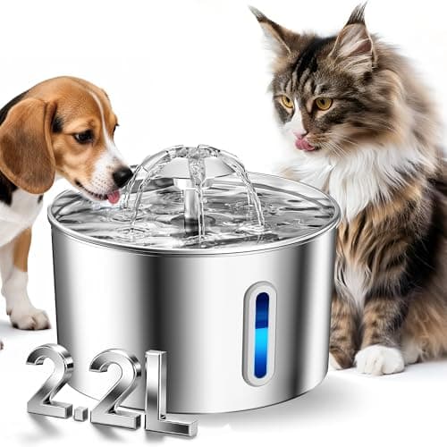 Best Cat Water Fountains with Triple Filtration #10 from BalimoPet Cat Water Fountain Stainless Steel - 74oz/2.2L Pet Dog Water Dispenser Automatic Silent Cats Dispenser for Drinking Indoor Metal Kitty Spout Fountains with 3 Filters & 3 Sponges Christmas Stuff Gifts