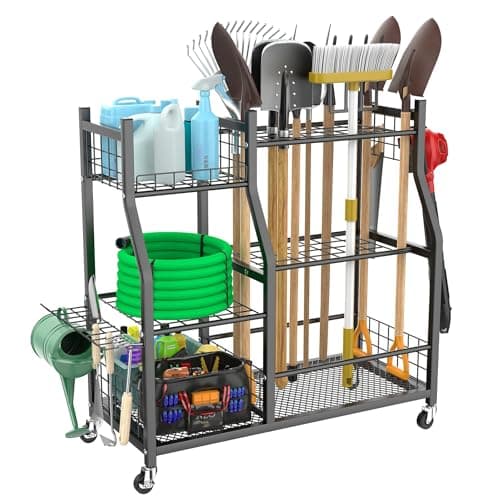 Best Garden Tool Organizers #9 from WALMANN WALMANN Garden Tool Organizer with Wheels for Garage, Large Storage Capacity, Rakes/Shovels/Yard Tools Storage Stand for Shed, Garden, Indoor/Outdoor Long-Handled Tools Rolling Cart