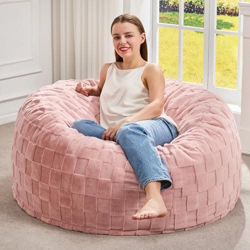 Best Pink Bean Bag Chairs #5 from Hobestluk Hobestluk Bean Bag Chairs Beanbag Chair with Filler Adult Bean Bags with Fluffy Plaid Cover, Giant Bean Bag Chairs for Adults for Living Room, Bedroom (Pink, 3FT - 36” x 36” x 22”)