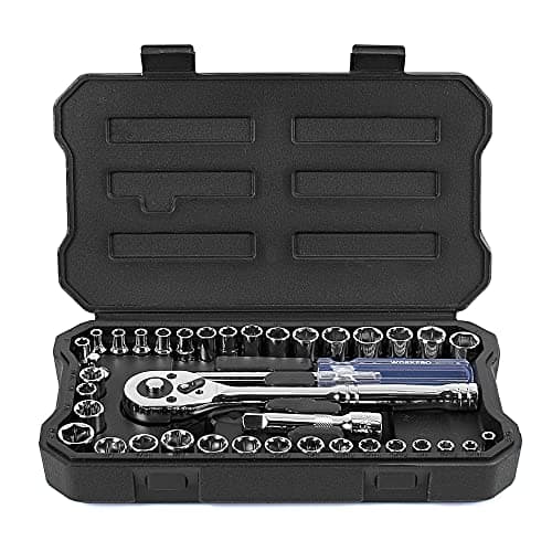 Best Socket Sets #2 from WORKPRO WORKPRO 39-Piece Drive Socket Set 1/4''3/8'', CR-V Metric and Imperial Sockets with Quick-Release Ratchet Wrench, Compact Sockets Set for Car Repair