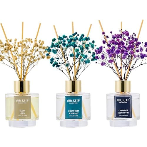 Best Reed Diffuser Sets #6 from Airkeep Airkeep Reed Diffuser Set of 3,Clean Linen Ocean Mist&Sea Salt Lavender Eucalyptus Oil Reed Diffusers for Bedroom Living Room Office Aromatherapy Oil Reed Diffuser for Gift 50ml x 3