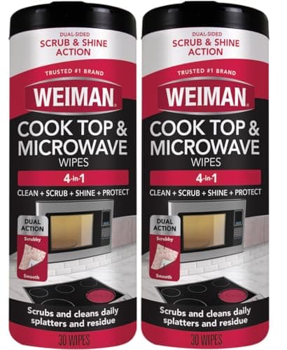 Best Microwave Cleaners #1 from Weiman Weiman Glass Cooktop and Microwave Wipes - 2 Pack - Cleaner for Daily Use Professional Home Kitchen Cooktop Cleaner and Polish Use on Induction Ceramic Gas Portable Electric - 60 Wipes Total