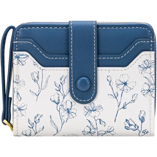 Best Blue Wallets #9 from BIAOTIE BIAOTIE Wallet for Women Cute Floral Flower Wallet RFID Credit Card Holder Purse Small Bifold Zipper Coin Pocket Purse with ID Windows (Marine Blue)