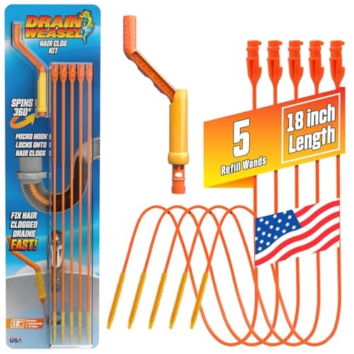 Best Drain Tools #7 from FlexiSnake FlexiSnake Drain Weasel Sink Snake Hair Clog Remover Tool, Pipe, Bathroom, Bathtub Cleaner, 18-inch, Made in the USA, 5 Wands and Removable Handle