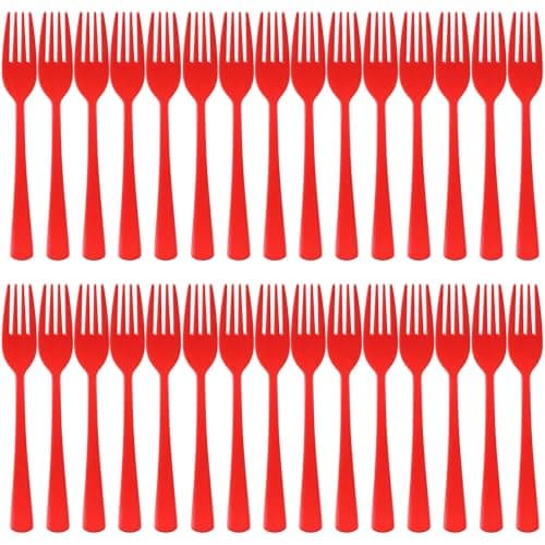 Best Red Plastic Forks #4 from wlilupah Wlilupah 30 Pcs Disposable Plastic Forks Cutlery Heavy Duty Dinnerware Plastic Silverware Flatware for Home Office School Party Picnics Restaurant Outdoor Events or Every Day Use (Red)