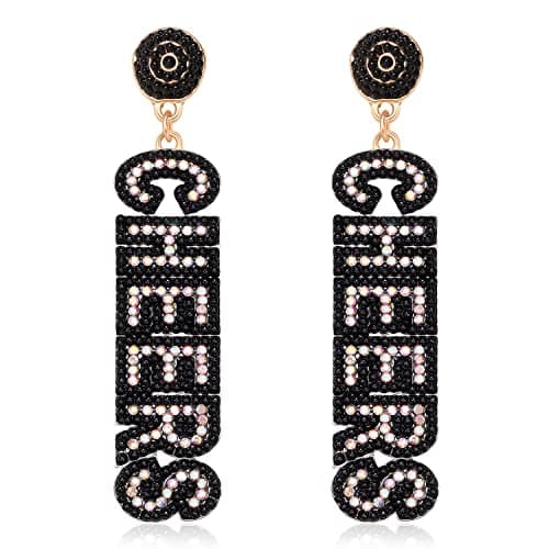 Best New Year Earrings #2 from ANGLESJELL ANGLESJELL New Year Earrings for Women Rhinestone Holiday Earrings Beaded Cheers Letter Earring New Year’s Eve Party Earring Festive Jewelry Gifts (Black&Silver)