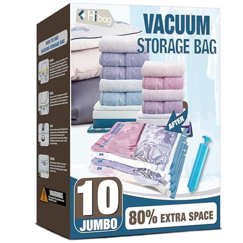 Best Vacuum Storage Bags #1 from HIBAG HIBAG Vacuum Storage Seal Bags, 10 Jumbo Space Saver Vacuum Sealer Bags for Clothes, Comforters, Blankets, Bedding (10J)