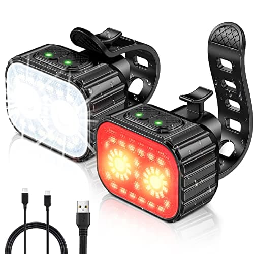 Best Bicycle Lights for Night Riding #9 from Cuvccn Cuvccn Bike Lights, Rechargeable Bicycle Lights Set Super Bright 8+12 Modes, IPX6 Waterproof Bike Lights for Night Riding/Cycling Safety, Front and Back Taillight Reflectors, 58 Hrs Long Battery Life