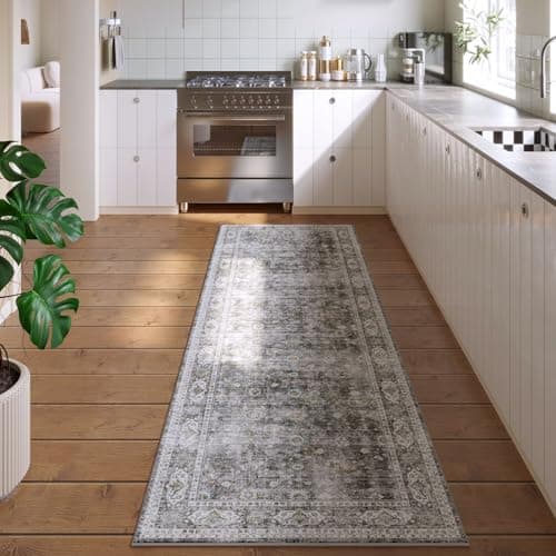 Best Ruggable Rugs #5 from Rugcomf Runner Rug Hallway Runner Rug Washable Kitchen Runner Rugs with Rubber Backing 2'6''x8' 100% Polyester Vintage Rug for Entryway Indoor, Kitchen, Laundry, Bedroom (Grey and Brown)