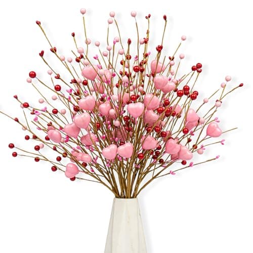 Best Valentine's Day Gifts #5 from J'FLORU J'FLORU Valentine's Day Gifts Valentines Day Decorations 24 Pack Pink Heart Shaped Berry Picks with Red Berries for Valentines Day Wedding Candlelight Dinner Anniversary