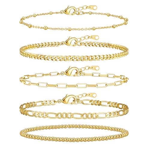 Best Gold Bracelets for Women #10 from adoyi adoyi Gold Bracelets for Women, 14K Gold Plated Stackable Bracelet Stack Set Adjustable Charm Paperclip Chain Cuban Link Layered Waterproof Jewelry Sets Gifts for Womens 6.8 Inch