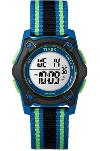 Best Digital Watches for Kids #7 from Timex Timex Kids TW7C26000 Time Machines Digital 35mm Blue/Black/Green Double-Layered Nylon Strap Watch