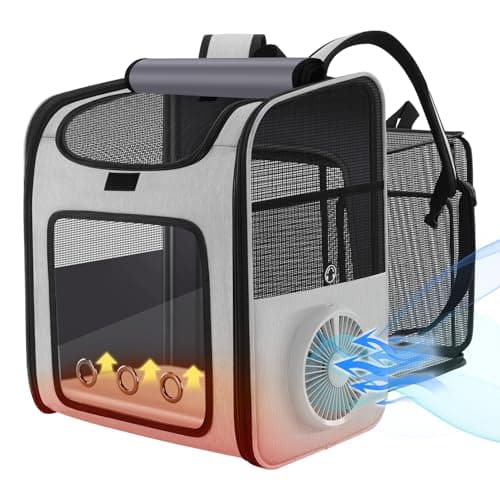 Best Portable Pet Carrier Backpackы with Ventilation #3 from LINCAE LINCAE Cat Backpack Carrier with Built-in Cooling Fan & Heating Pad, Expandable Pet Backpack for Cats and Small Dogs up to 16 lbs, Ventilated Travel Carrier for Hiking, Walking & Outdoor, Grey