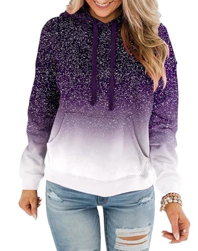 Best Pink Hoodies for Women #9 from BeadChica BeadChica Women's Casual Hoodies Crew Neck Long Sleeve Sweatshirts With Pocket Lightweight Pullover Tops-Gradient-L