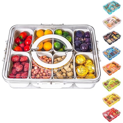 Best Snackle Boxes #7 from Dingerjar Divided Serving Tray with Lid and Handle - Snackle Box Charcuterie Container for Portable Snack Platters - Clear Organizer for Candy, Fruits, Nuts, Snacks - Perfect for Party, Entertaining