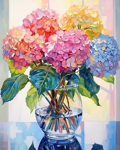 Best Paint by Numbers Kits #4 from Tucocoo Tucocoo Hydrangea in Glass Vase Window Landscape Paint by Numbers for Adults Beautiful Flower DIY Paint by Numbers Acrylic Paint Canvas Colorful Flowers Painting Kits Art 16x20 Inch(Without Frame)