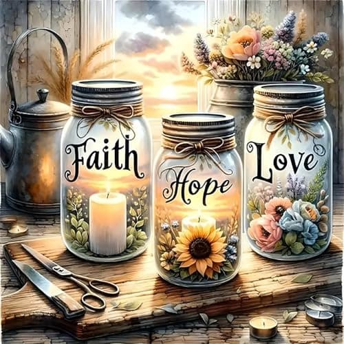 Best Paint by Numbers Kits #10 from GXGLLPZBY GXGLLPZBY Paint by Number Canvas Kit for Adults- DIY Beginner Easy Paint by Number Kits Faith, Hope, Love Wishing Bottle, Oil Paint by Color Acrylic Painting Home Wall Decor 16x16inch