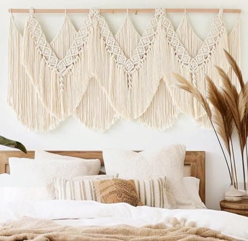 Best Macrame Wall Hanging #5 from IOWER IOWER Macrame Wall Hanging Wedding Hanger Macrame Wall Decor Dorm Craftsmanship Handmade Tassel Knotting Boho Fiber Art Home Room Decor 47" W x 25" L