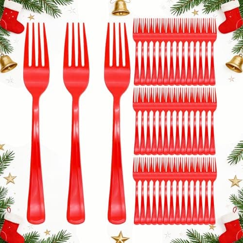 Best Red Plastic Forks #1 from joy akkess 100 Pcs Red Plastic forks, Red Plastic Utensils, Disposable Forks Cutlery Heavy Duty for Birthday, BBQ, Picnic, Christmas