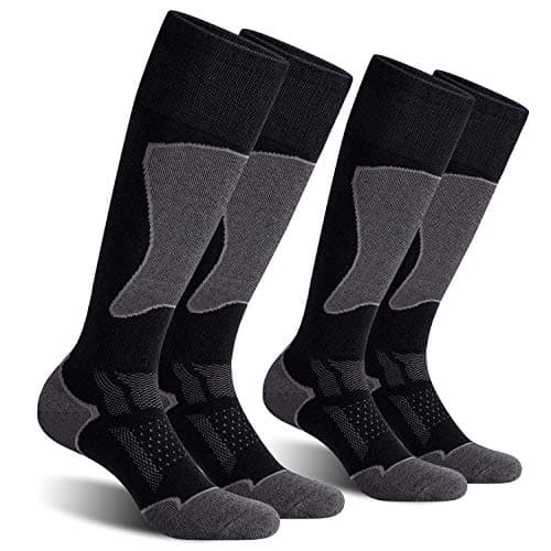 Best Ski Socks #10 from CS CELERSPORT CS CELERSPORT 2 Pack Ski Socks for Men and Women Skiing, Snowboarding, Cold Weather, Winter Performance Socks, Black+Grey, Large