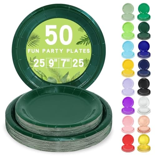 Best Green Paper Plates #10 from LANLISA LANLISA 50 Pcs Dark Green Paper Plates Disposable, 25-9" & 25-7" Disposable Birthday Cake Dessert Plates For Christmas Holiday Party Supplies