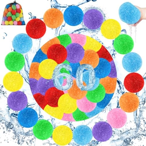 Best Reusable Water Balloons for Kids #9 from Mebios Reusable Water Balloons – 60 Pack Colorful Splash Balls for Boys Girls & Adults, Quick Fill Summer Water Toys for Outdoor Games & Pool Fun (8 Bright Colors, with Mesh Bag)