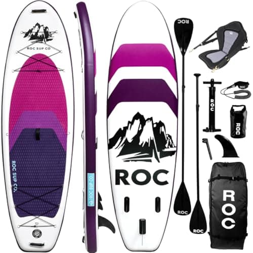 Best Paddle Boards #8 from Roc Roc Inflatable Stand Up Paddle Board 10' 6" with Premium SUP Paddle Board Accessories, Wide Stable Design, Non-Slip Comfort Deck for Youth & Adults (Violet W/Kayak Seat)