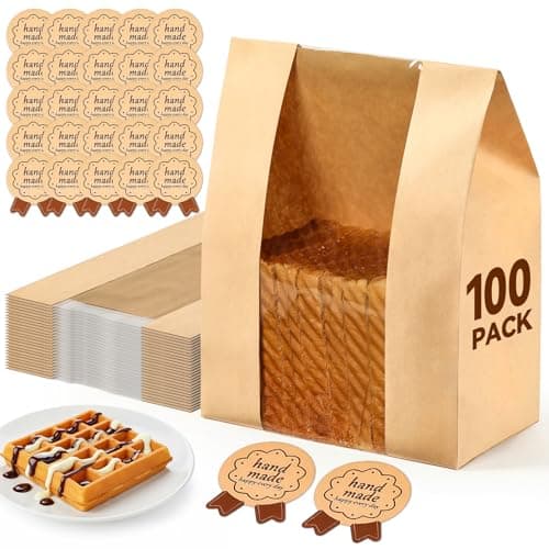 Best Bread Bags #2 from AOZITA AOZITA 100 Pack Paper Bread Bags for Homemade, Bread Bags with Window for Sourdough Bread Storage, 13.7x8.3x3.5 Inch, Includes Seal Stickers