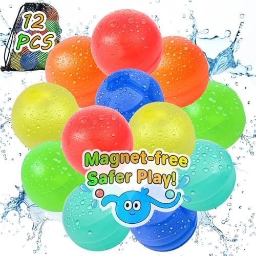 Best Reusable Water Balloons for Kids #8 from KGC 12 PCS Reusable Water Balloons - No-Magnets, Refillable Water Balloons with Mesh Bag, Quick Fill Water Silicone Water Bomb for Outdoor, Summer Toys Swimming Pool Water Toys for Kids