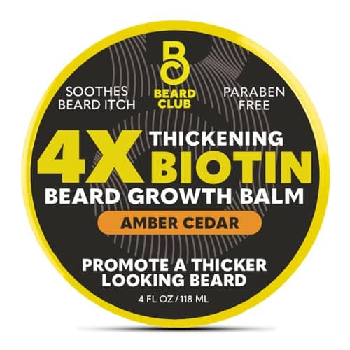 Best Beard Balms #3 from The Beard Club The Beard Club Biotin Beard Balm for Men - Beard Growth Shea Butter with Castor & Coconut Oil - Moisturizing, Hydrating and Softening Cream - Amber Cedar Scent - 4 oz