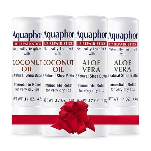 Best Aquaphor lipsticks #3 from Aquaphor Aquaphor Naturally Inspired Lip Repair Stick Four (4) Pack with Shea Butter, Lip Balm Set, Two (2) Coconut Oil, 0.17 Oz + Two (2) Aloe Vera, 0.17 Oz