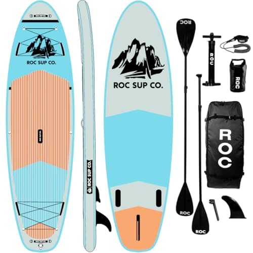 Best Paddle Boards #5 from Roc Roc Inflatable Stand Up Paddle Boards with Premium SUP Paddle Board Accessories, Wide Stable Design, Non-Slip Comfort Deck for Youth & Adults (Cloud)