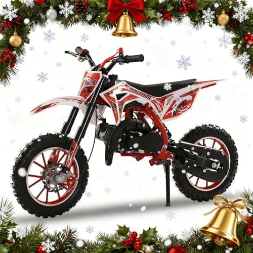 Best Dirt Bikes for Kids #8 from gihusrzx gihusrzx 50cc Dirt Bike for Adults & Kids, 2-Stroke Mini Bike Gas Powered Off Road Motorbike Motorcycle Motorcross with Speeds up to 25 MPH for Uphill and Off-Road for Youth Riders, Support 330IBS Red
