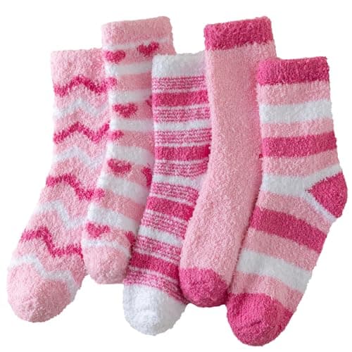 Best Pink Fuzzy Socks #2 from Nimalpal Nimalpal 5 Pairs Pink Fuzzy Socks for Women, Super Soft Warm Cozy Socks for Womens Winter Slipper Socks