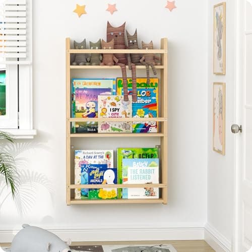 Best Kids Bookshelf for Walls #9 from Bidami Bidami Wall Bookshelf for Kids, 3 Tier Kids Bookshelf Wall, 16.5 inch Floating Book Shelves for Nursery, Great for Bedroom, Living Room, Play Room and Nursery.