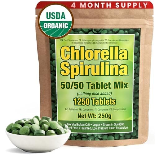 Best Spirulina Tablets #1 from Good Natured Good Natured Premium Spirulina and Chlorella Capsules 1,250 Tablets, Non-GMO, Vegan Organic Chlorella Tablets, Sunlight Grown, Cracked Cell Wall, High Protein, Heavy Metal Detox