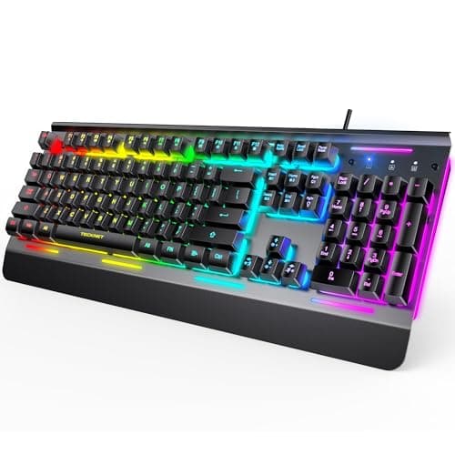 Best Computer Keyboards #10 from TECKNET TECKNET Gaming Keyboard, USB Wired Computer Keyboard, 15-Zone RGB Illumination, IP32 Water Resistance, 25 Anti-ghosting Keys, All-Metal Panel (Whisper Quiet Gaming Switch)