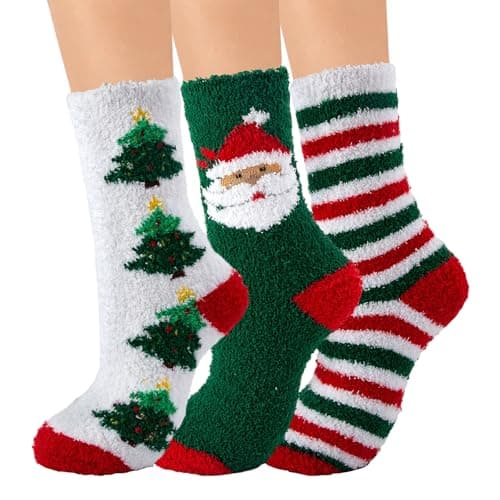Best Fuzzy Socks for Women #3 from GJHJNSTG GJHJNSTG 3 Pairs Fuzzy Christmas Socks for Women, Cozy Warm Thick Fluffy Holiday Socks, Soft Warm Thick Winter Novelty Cute Socks, Stocking Stuffers Gifts for Women