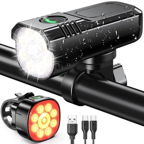 Best Bicycle Lights for Night Riding #6 from Zewdov Zewdov 1000 Lumens Super Bright Bike Lights for Night Riding, 8+7 Modes Sturdy Aluminum Alloy Bicycle Lights Front and Rear, IP65 Waterproof & Rechargeable Bike Headlight for Bike/Scooter Accessories
