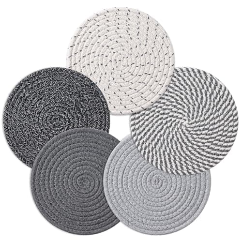 Best Kitchen Trivets #5 from Husfunov Husfunov 7 Inch Trivets for Hot Dishes, Pots and Pans, 5 Heat Resistant Pot Holders for Kitchen, Home Essentials, Hot Pads for Countertop and Table, Farmhouse Decor Vase Mats, Gray