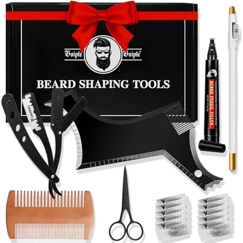 Best Beard Shaping Tools #6 from WOZUTUNT Beard Shaper for Men Beard Shaping Tools - Gifts for Men Beard Template Guide, Straight Edge Razor, 10 PCS Double Edge Blade, Barber Pencil, Beard Comb, Stainless Steel Scissor Mustache Lineup Tools