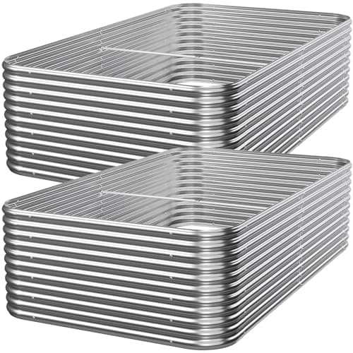 Best Tall Outdoor Metal Raised Garden Beds #9 from Mostmahes Mostmahes 2 PCS Tall 8x3ft Galvanized Raised Garden Bed Outdoor, Metal Garden Bed for Vegetables, Above Ground Garden Box for Flower, Steel Raised Beds for Gardening