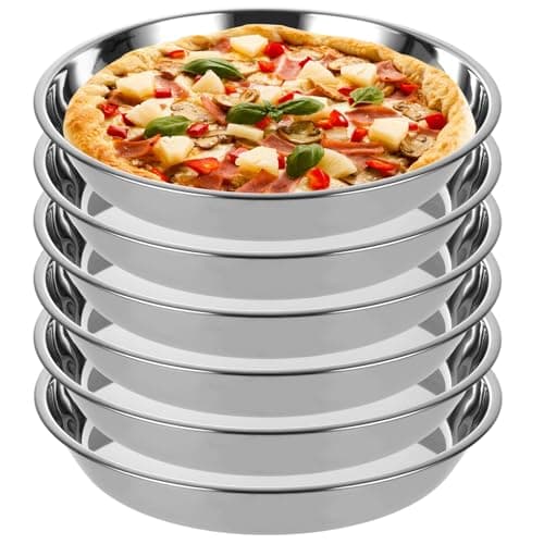 Best Pizza Pans for Oven #2 from MUXHEL MUXHEL 6 Pack Deep Dish Pizza Pan 10 Inch Stainless Steel Pizza Pan for Oven, Non-Stick Pizza Tray Pizza Baking Sheet Pizza Plates Pie Pan for Pie, Cookie, Dishwasher Safe