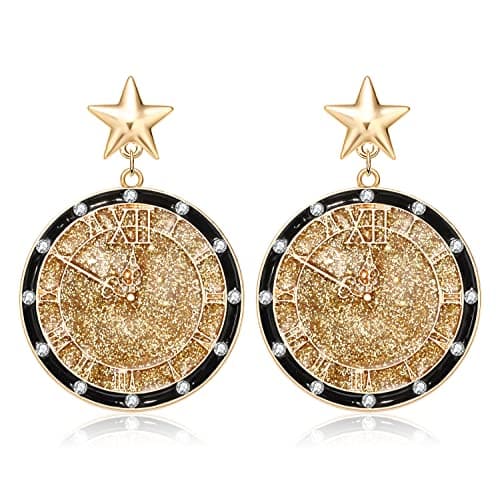 Best New Year Earrings #1 from generic MOTSY New Year's Eve Earrings - Gold Star Stud Clock Dangle Earrings - Hypoallergenic Alloy Metal - Festive Women's Jewelry