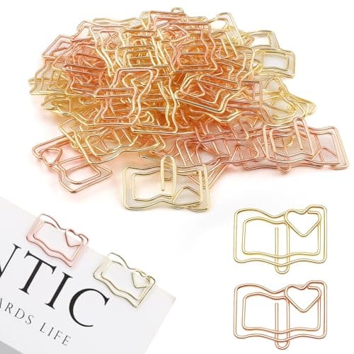 Best Paper Clips #2 from LUSTRIB 50 Pcs Book Shape Paper Clips, Small Cute Paper Clips, Fun Shape Paperclips, Metal Decorative Bookmark Clips for School Office Supplies Wedding Party Decoration Gift (Gold & Rose Gold)