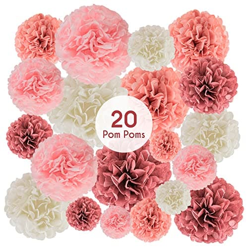Best Paper Flower Decors #4 from EPIQUEONE EpiqueOne 20 Piece Tissue Paper Pom Poms | Blush Pink, Dusty Rose, Mauve & Cream | Colorful Paper Flower Wall Decorations for Bridal Showers, Baby Showers, Weddings, Graduations, Tea Parties & More