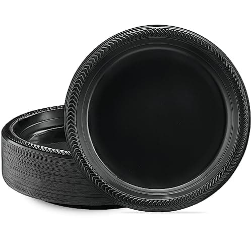 Best Black Paper Plates #3 from PLASTICPRO PLASTICPRO 100 PCS Black Plastic Plates Light Weight 9 Inch Plastic Dinner Plates Black Plates Disposable for Party and Wedding