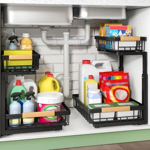 Best Under Sink Cabinet Organizers #9 from Kitstorack Under Sink Organizer, 2 Packs 2 Tier Under Sink Organizers and Storage, Slide out Pull out Cabinet Organizer Shelf, Metal Sliding Drawer for Kitchen Bathroom Pantry Cabinet Closet Organization Rack