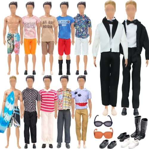 Best Doll Clothes for Ken #9 from Carreuty 19 PCS Doll Clothes for Dolls Including Handmade 1 Suit 5 Tops 5 Pants Casual Wear 2 Beach Pants 4 Pair of Shoes 1 Glasses 1 Surfboard for 11.5 Inch Boy Dolls Outfits for Boyfriend Doll in Random