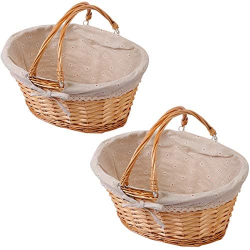 Best Easter Baskets #9 from KINJOEK KINJOEK 2 Packs Wicker Woven Basket, 13" x 9" x 4.8" Multipurpose Natural Willow Basket with Handle Premium Linen Cotton Cloth Lining for Storage and Decoration, Natural